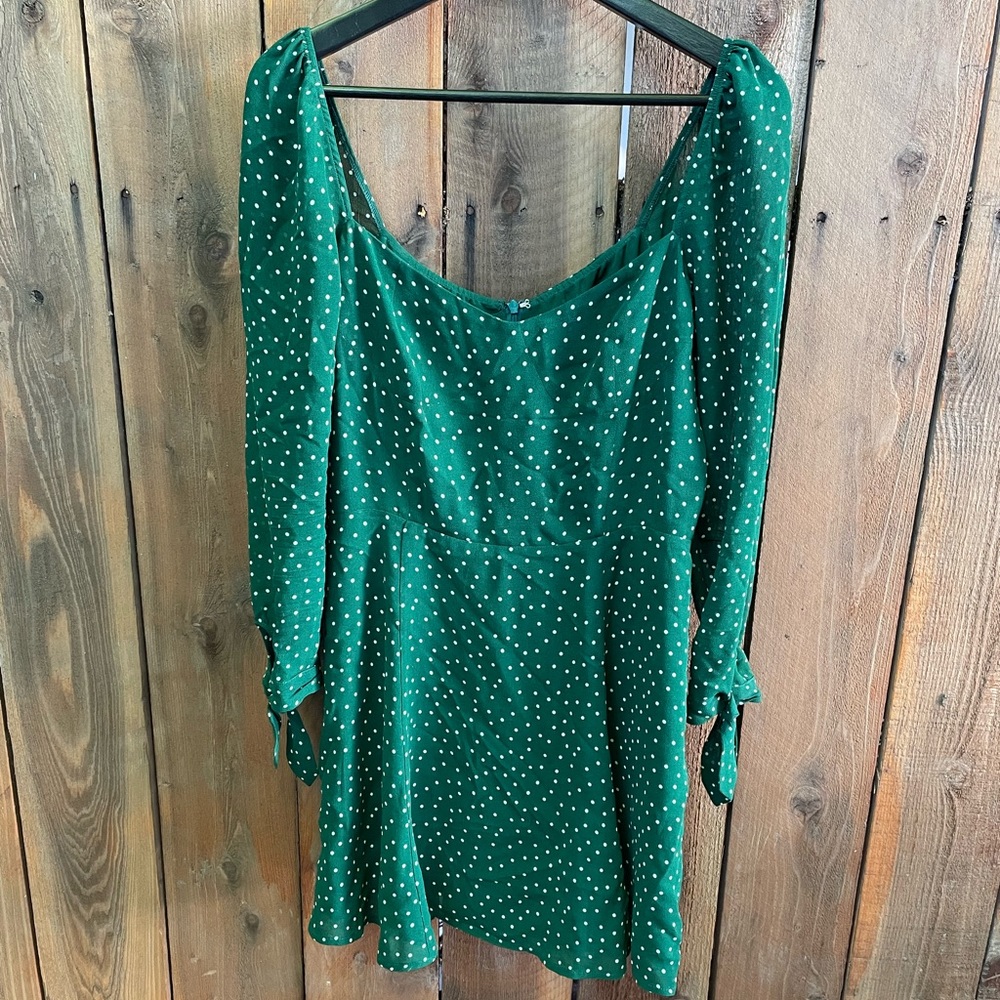 Reformation green & white polka dot mini dress